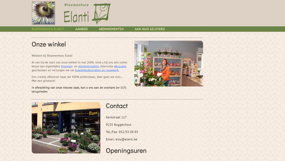 Screenshot of the Elanti website