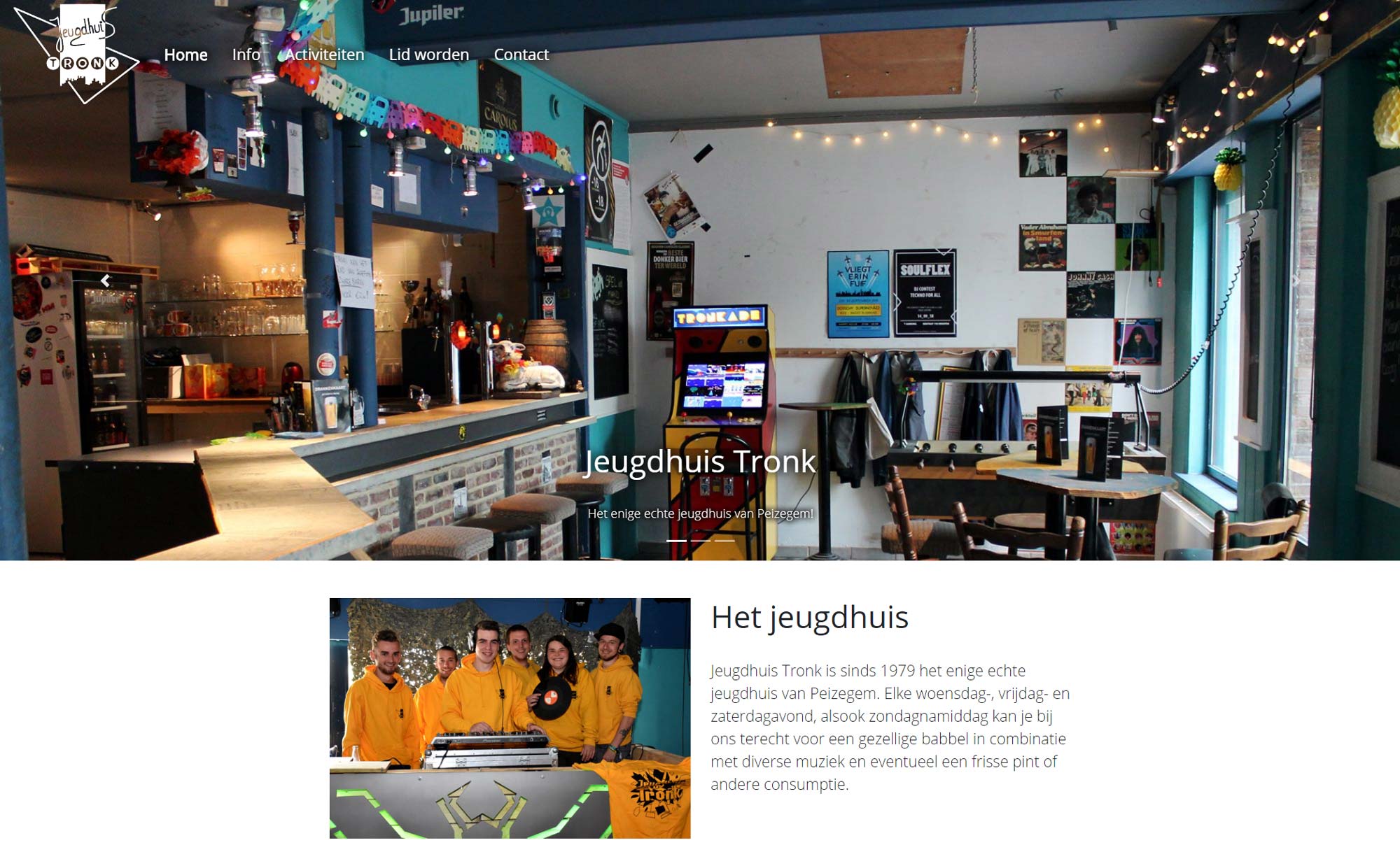 Screenshot of the Jeugdhuis Tronk website's homepage